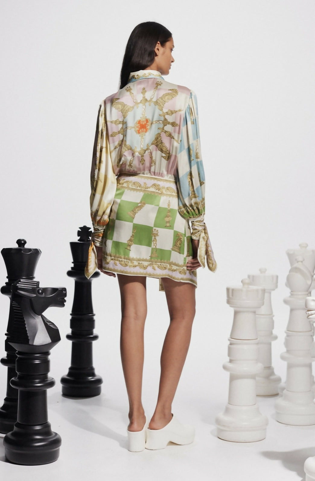 Alemais Checkmate Silk Mini Dress