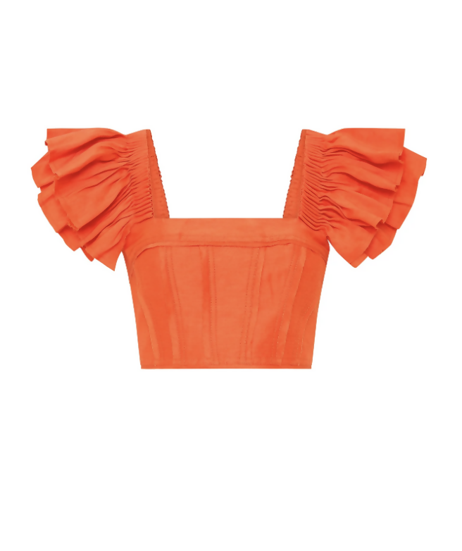 AJE Imagination Frill Sleeve Top Orange size 14 & Yves Midi Skirt size 12