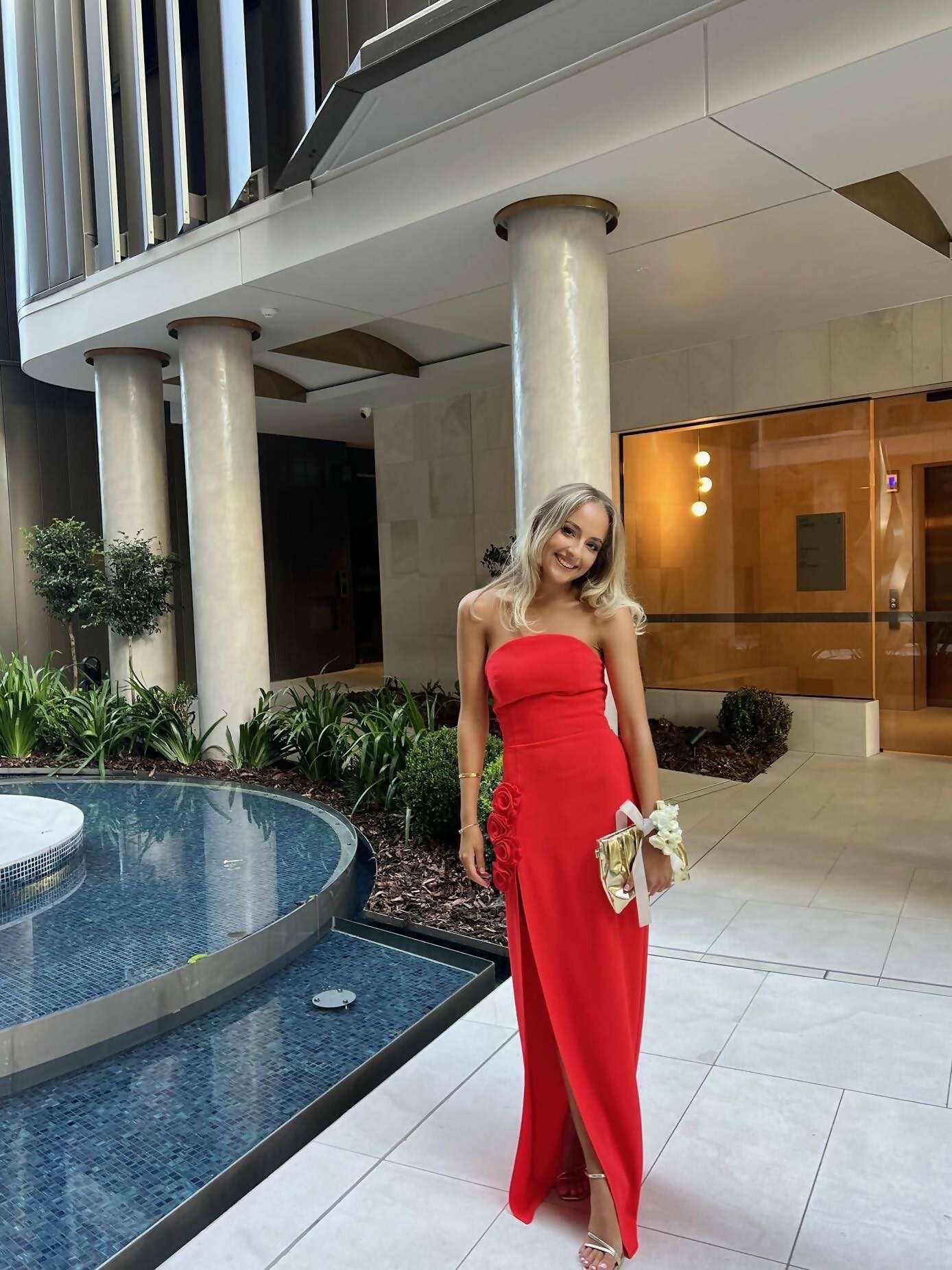 Amanda Uprichard X Revolve Wolfe Strapless Crimson Red Gown The Designer Hire