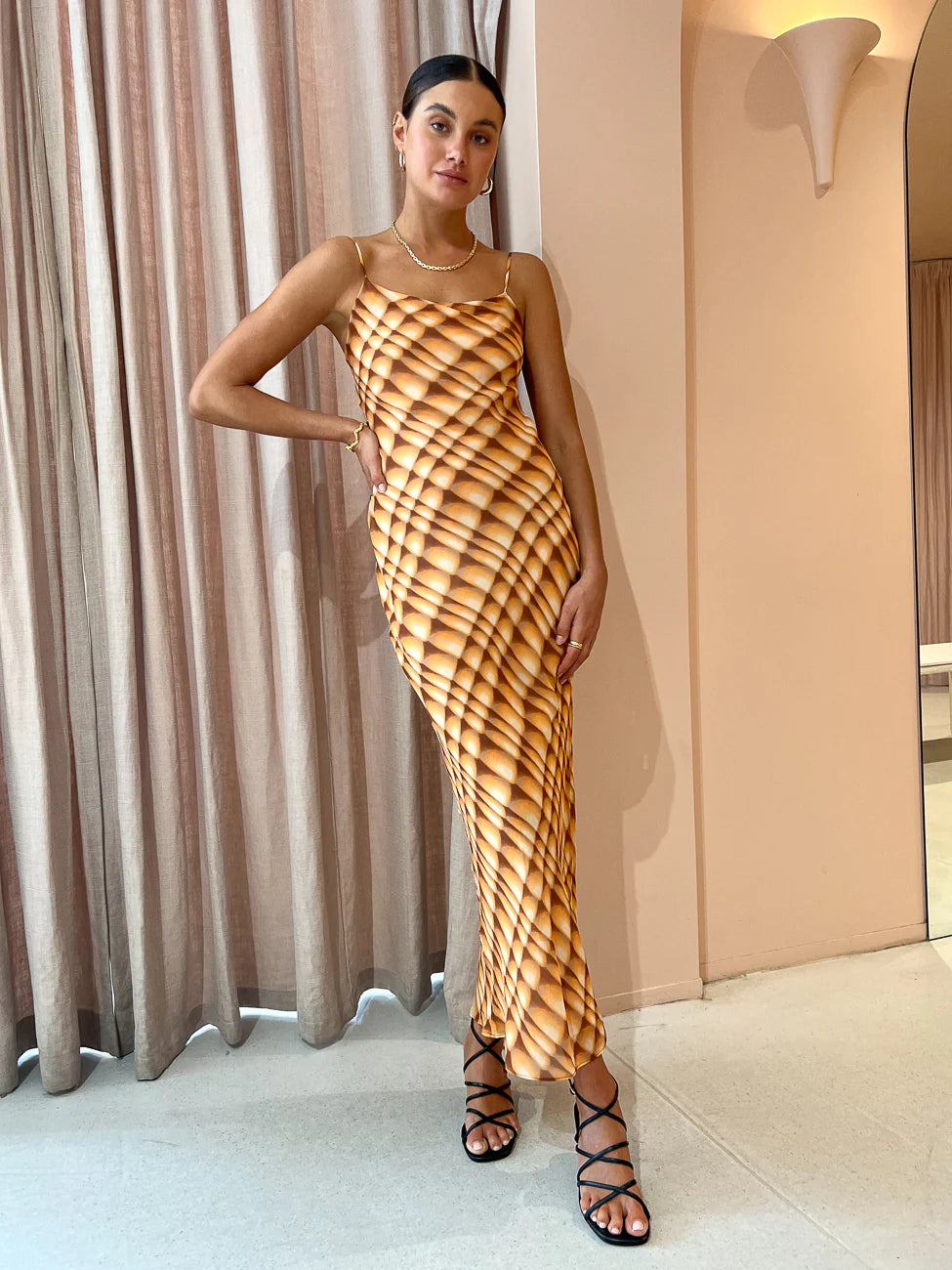 Bec & Bridge Soleil Slip Maxi Dress in Golden Hour Check