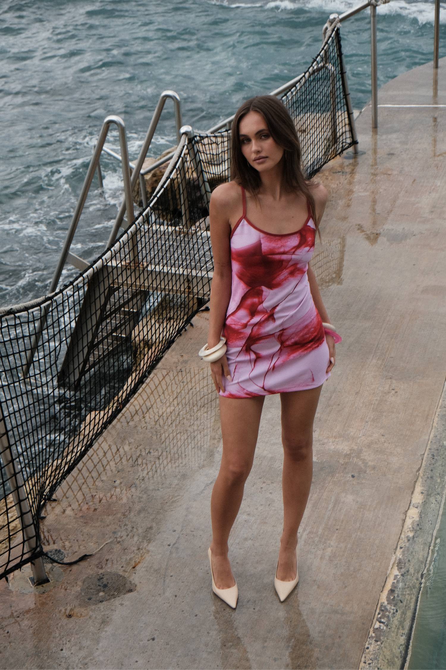 With Harper Lu Mini Slip Dress - Blush Graphite
