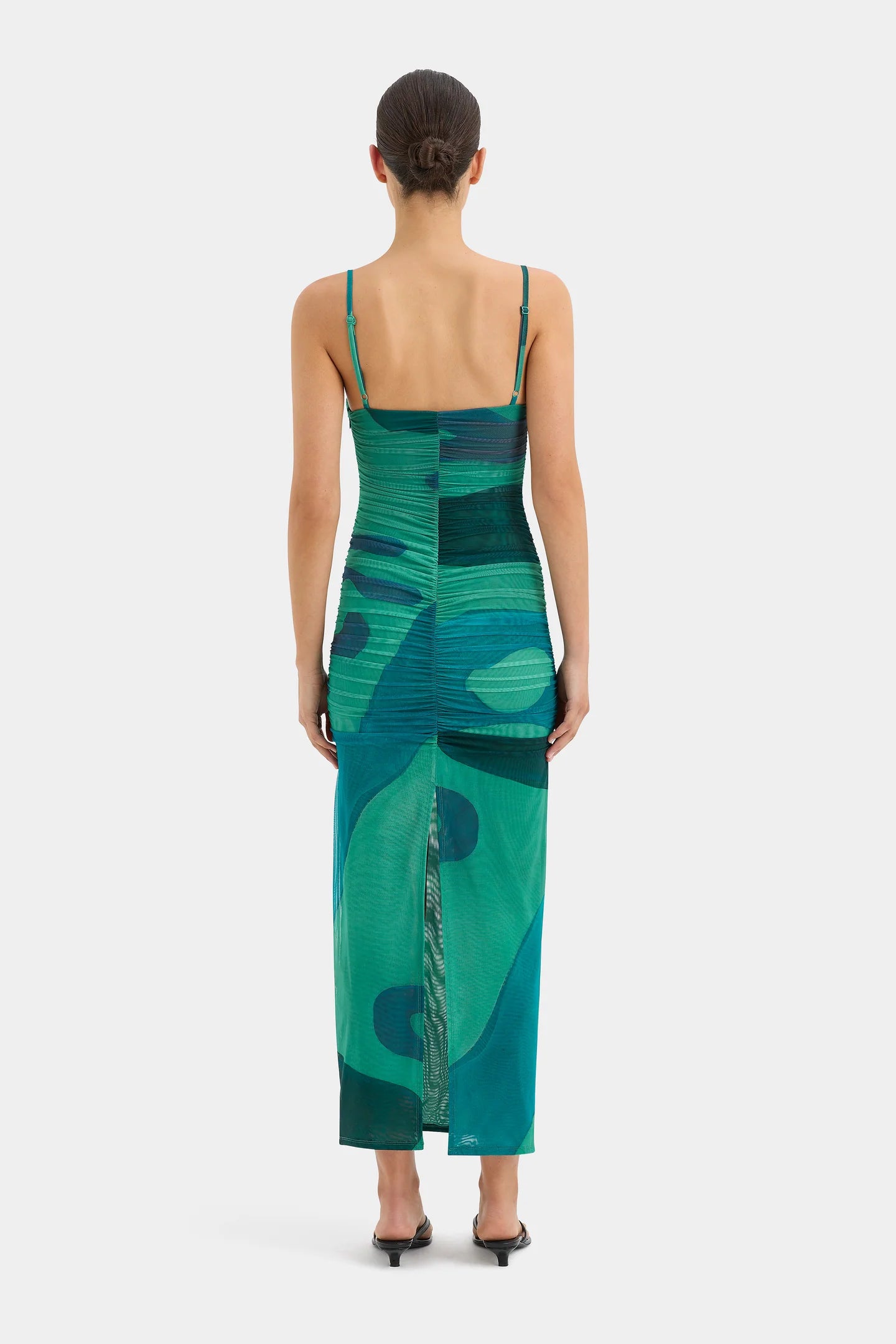 SIR the Label Frankie Gathered Midi Dress in Emerald Reflection