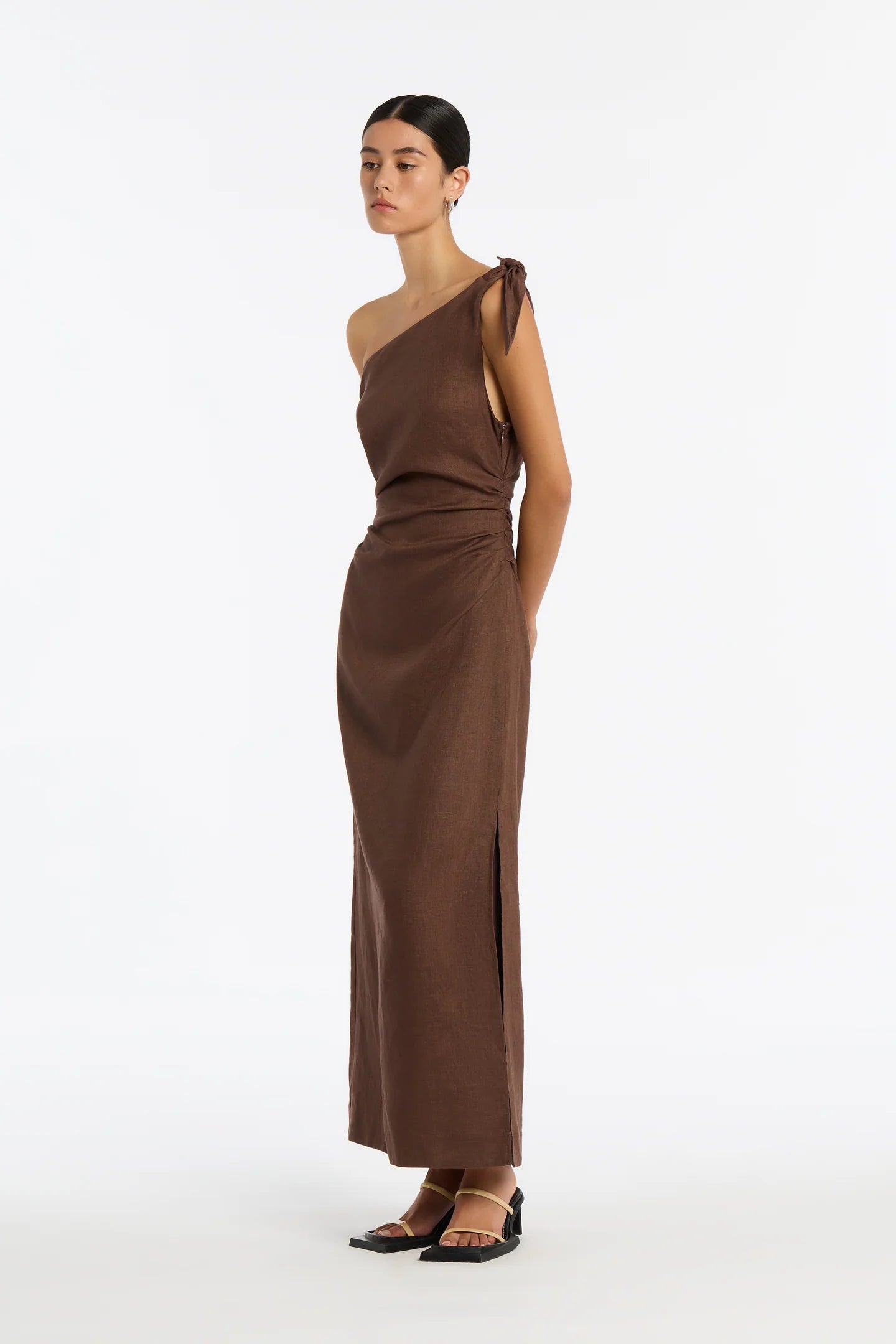 SIR the Label Bettina off Shoulder Dress in Chocolate