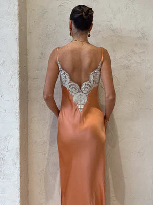SIR the Label Danseurs Lace Slip Dress in Peach