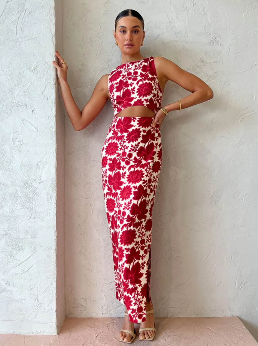 SIR the Label Cinta Cut Out Midi in Valentina Floral Print