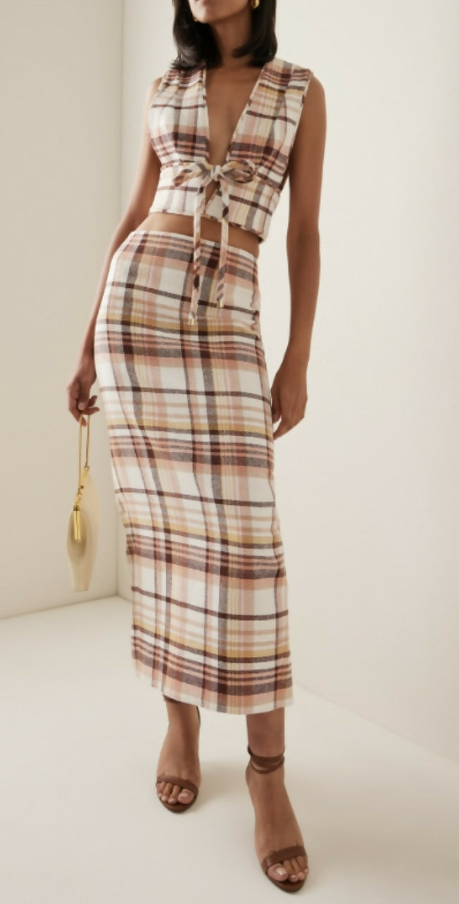 Zimmermann Matchmaker Check Bow Bodice Top and Pencil Skirt
