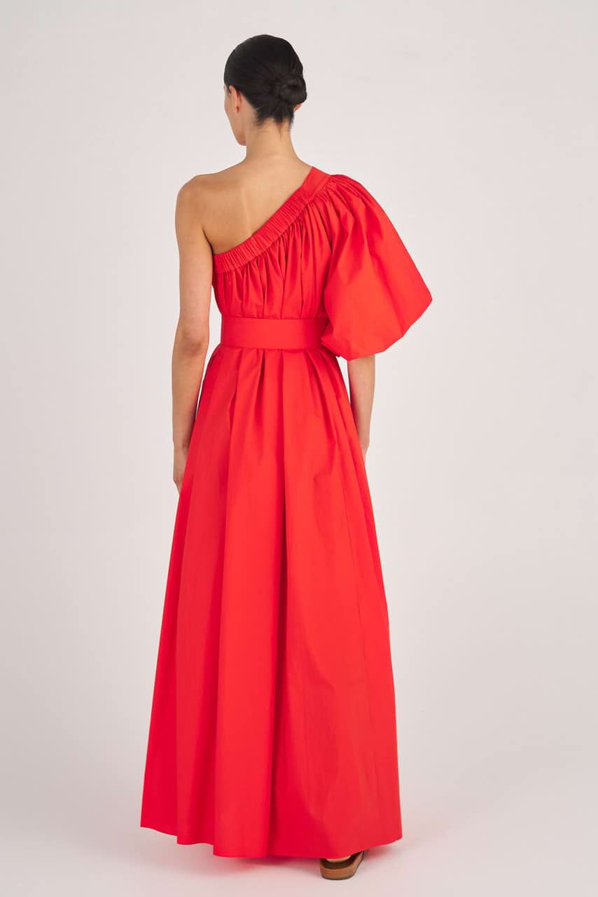 Oroton One Shoulder Dress in True Red