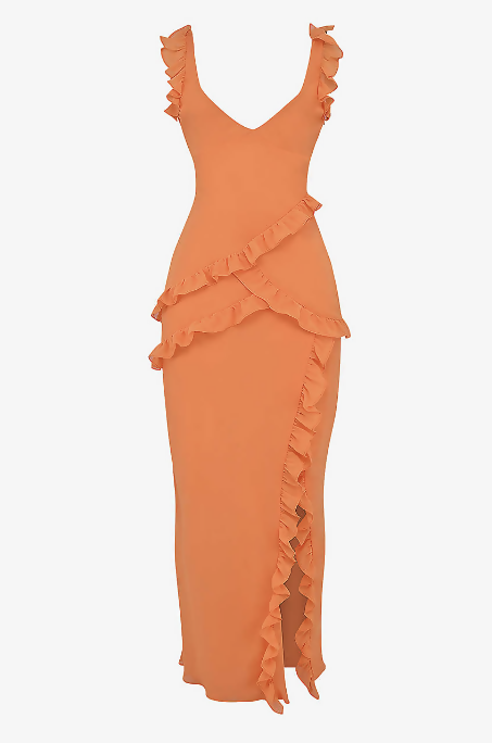 House of CB Pixie Ruffle Maxi Dress in Flame Orange size XS (6-8AU)