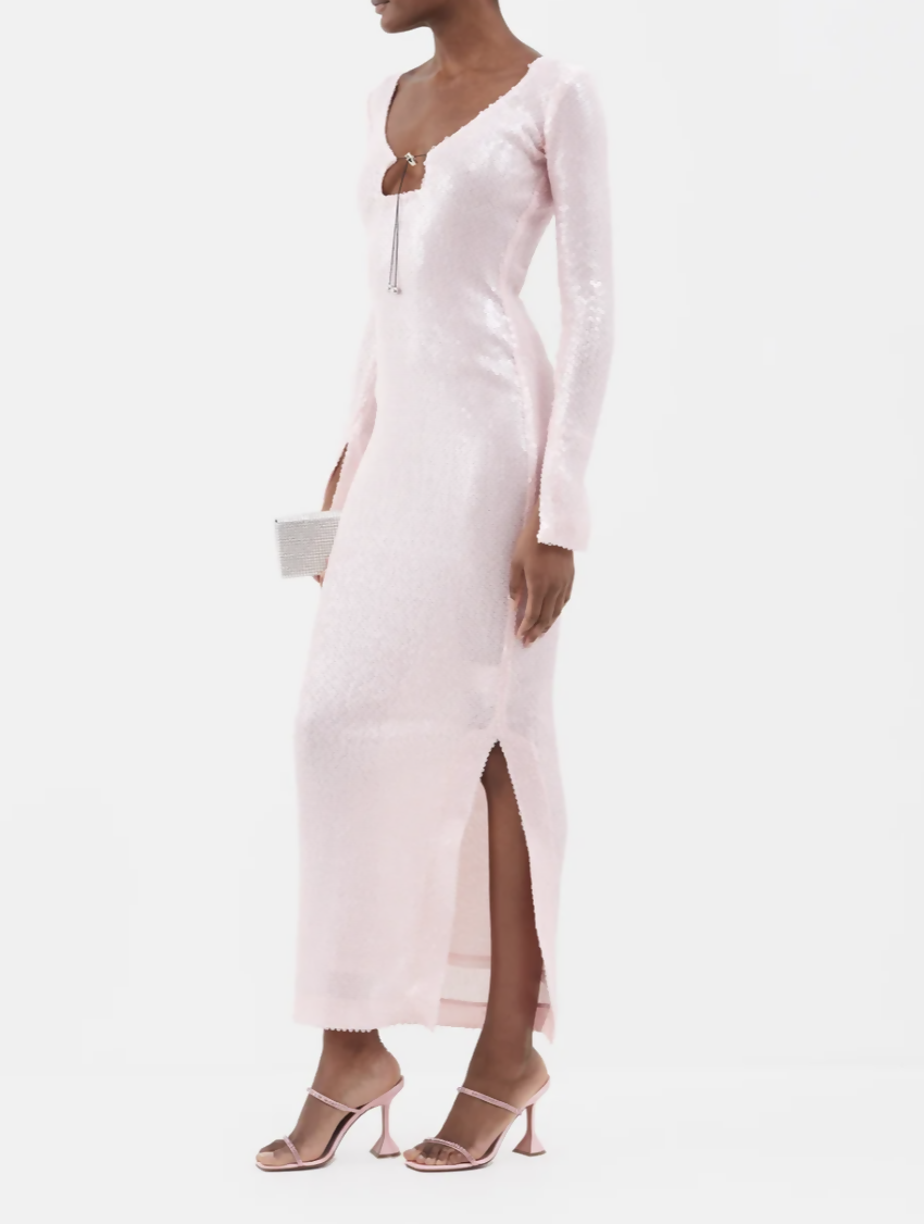16arlington Solaria Keyhole-Neck Sequinned-Tulle Maxi Dress