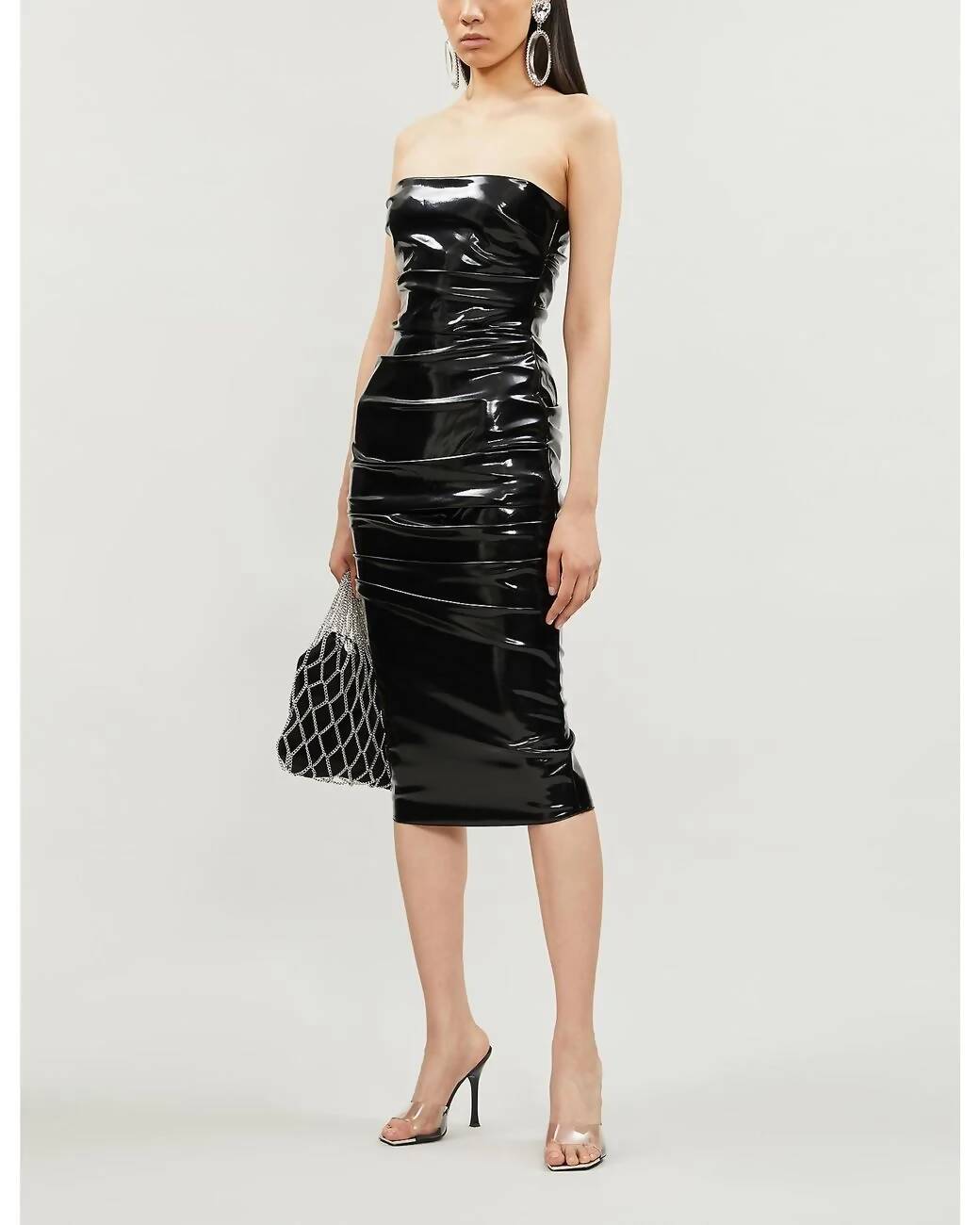 Alex Perry Decon Ruched Faux Leather Dress
